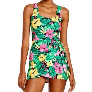 Old Navy Swim Dress Side-Tie Swimsuit Tropical Floral